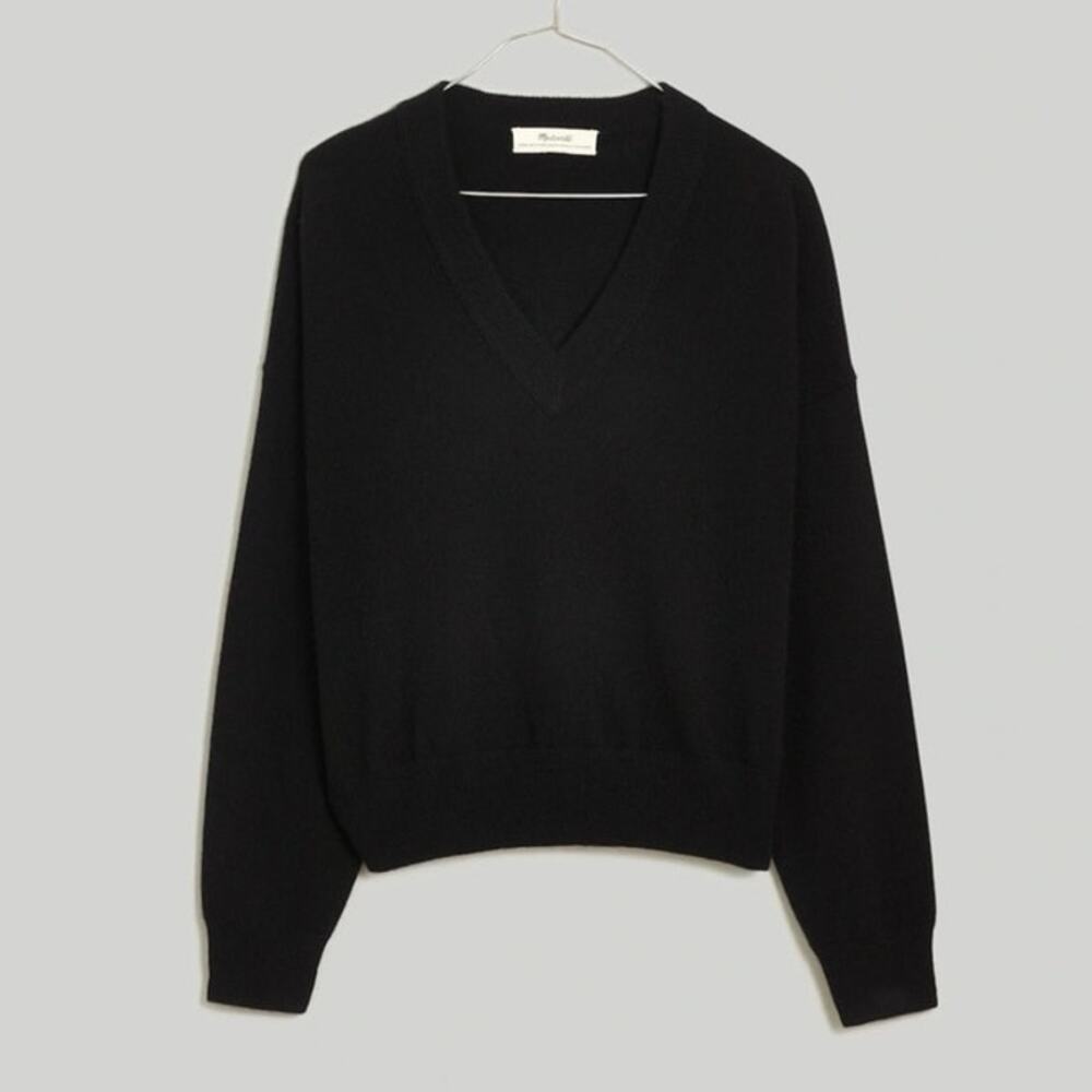 NWT Madewell (Re)sponsible 100% Cashmere V-Neck Sweater XS Black Long sleeve‎